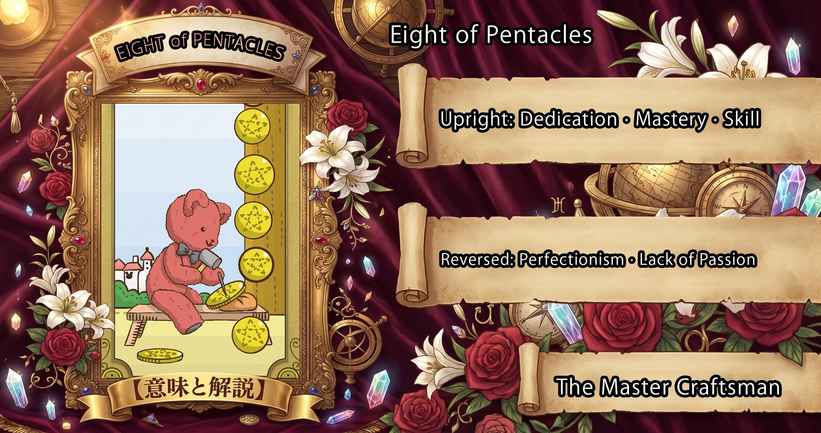 Eight of Pentacles: Tarot Card Meaning — Upright, Reversed & Love