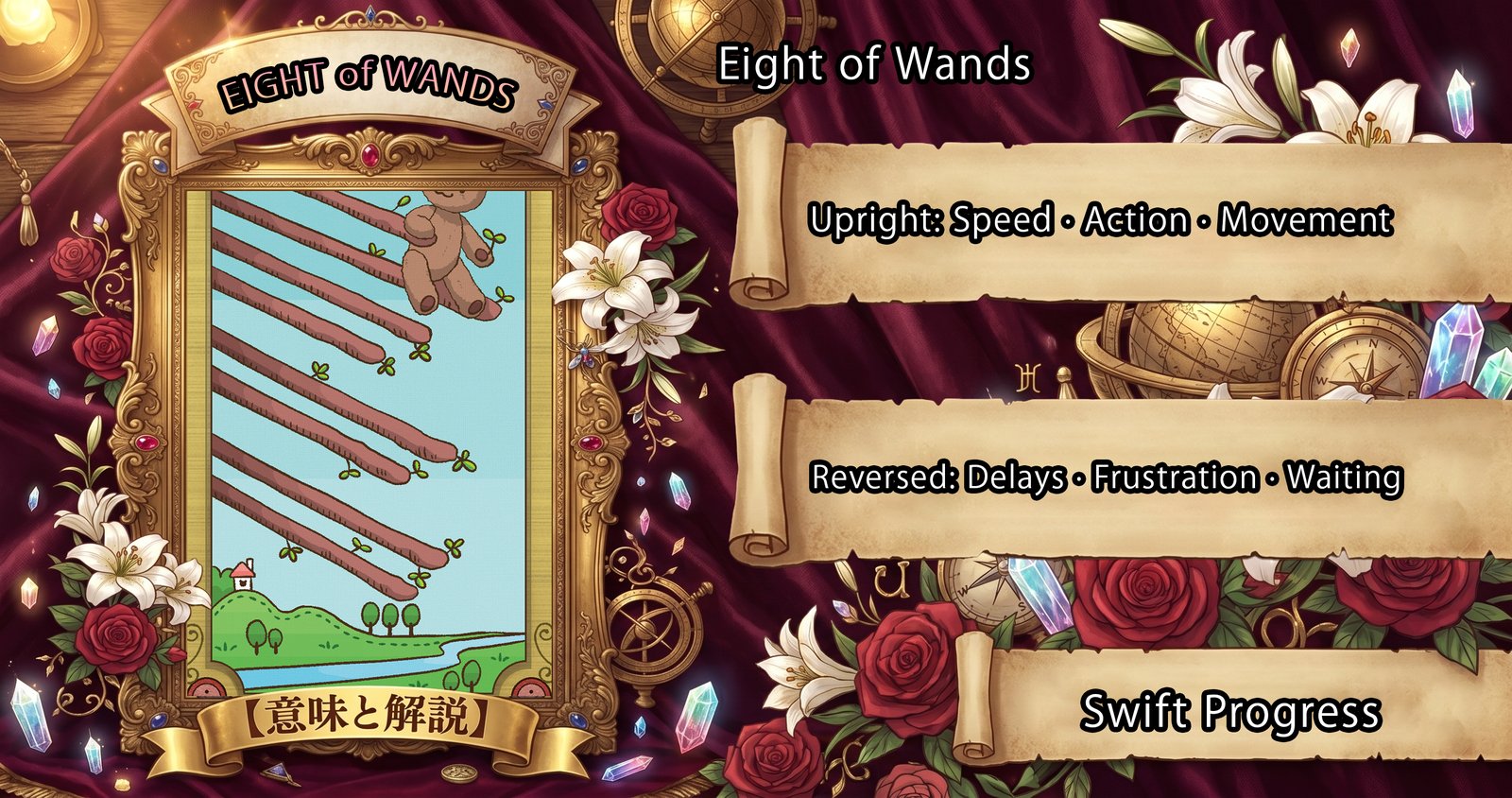 Eight of Wands: Tarot Card Meaning — Upright, Reversed & Love