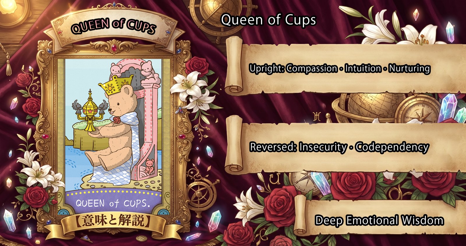 Queen of Cups: Tarot Card Meaning — Upright, Reversed & Love