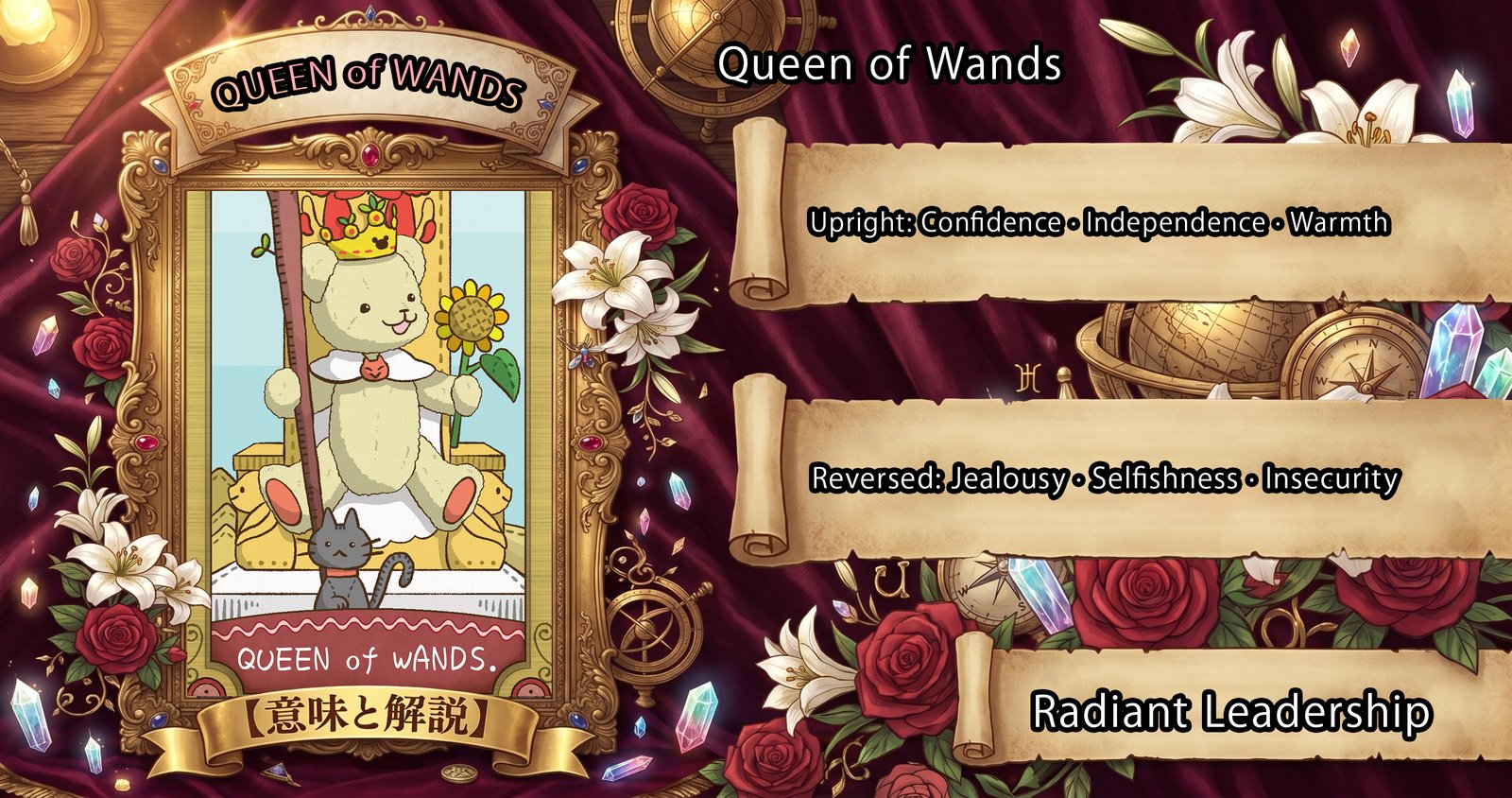 Queen of Wands: Tarot Card Meaning — Upright, Reversed & Love