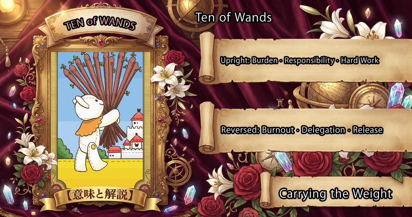 Ten of Wands: Tarot Card Meaning — Upright, Reversed & Love