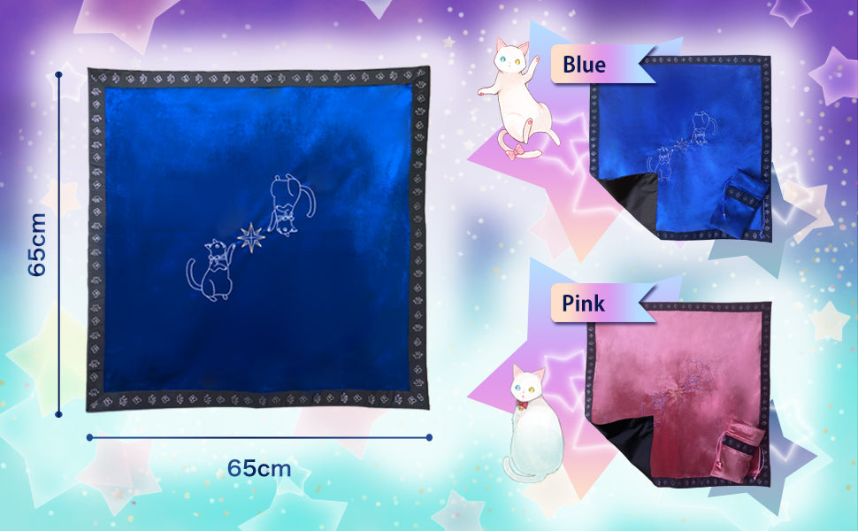 Dreaming Cat Velvet Tarot Cloth — Blue, 65 cm with Pouch