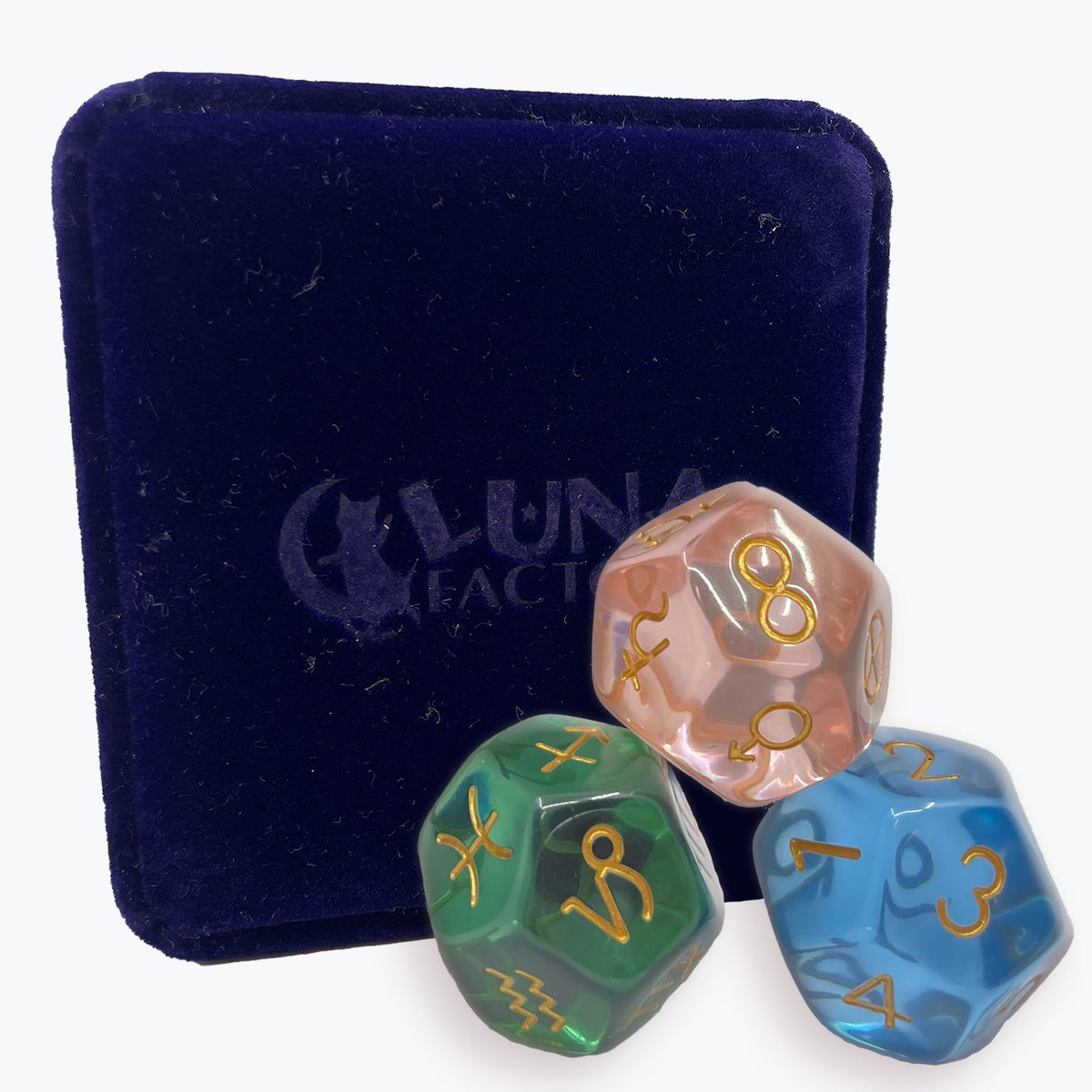 Luna's Astro Dice — Three 12-Sided Astrology Dice