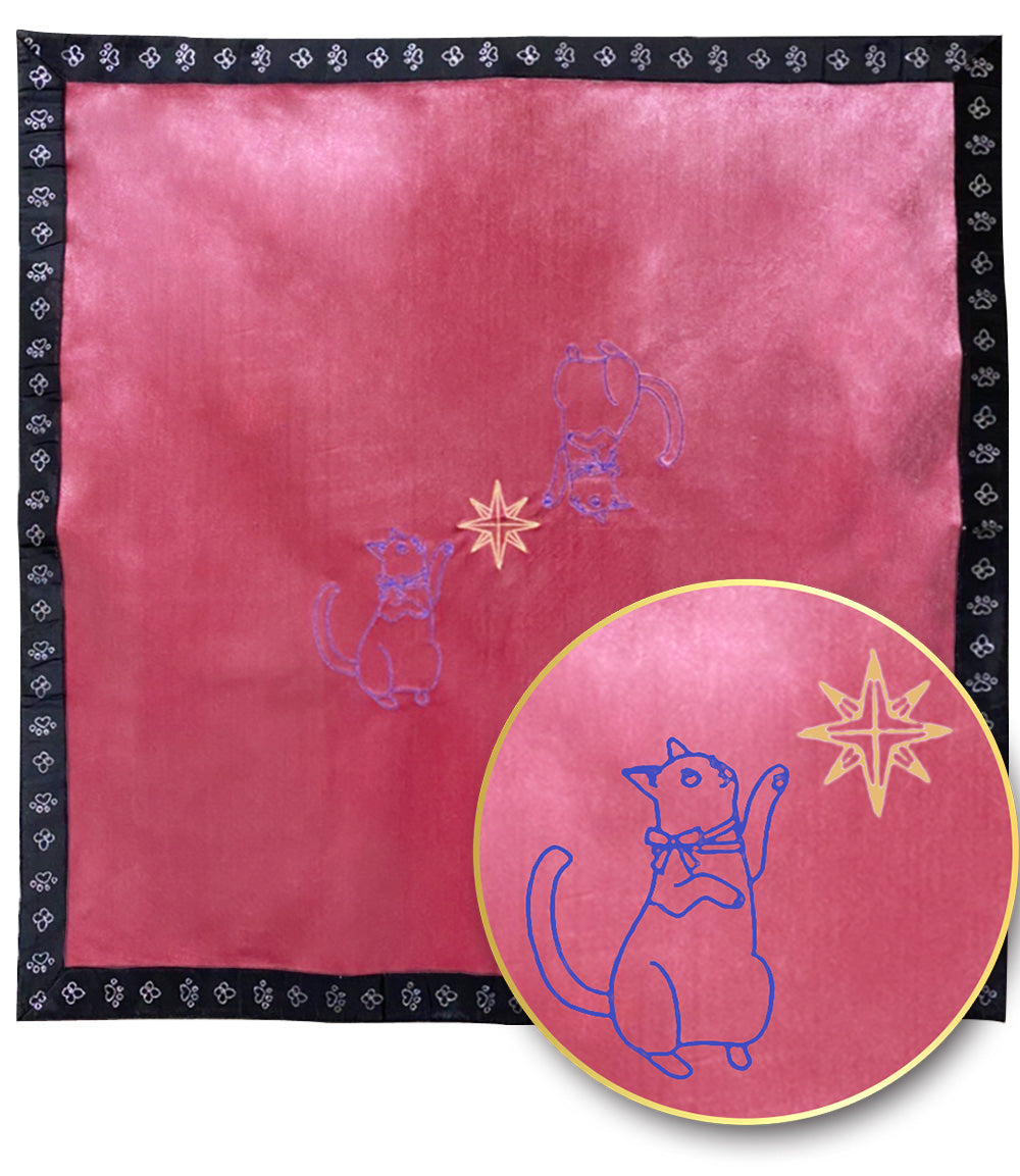 Dreaming Cat Velvet Tarot Cloth — Pink, 65 cm with Pouch