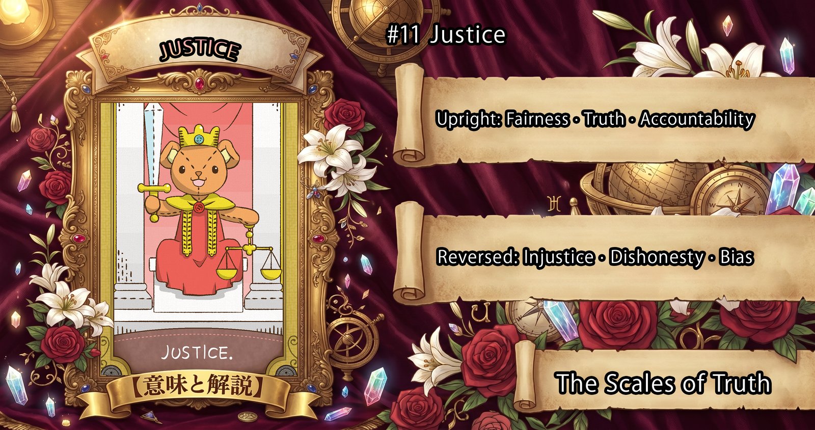 Justice: Tarot Card Meaning — Upright, Reversed & Love