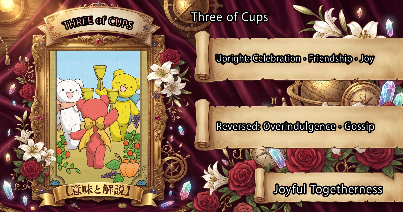 Three of Cups: Tarot Card Meaning — Upright, Reversed & Love