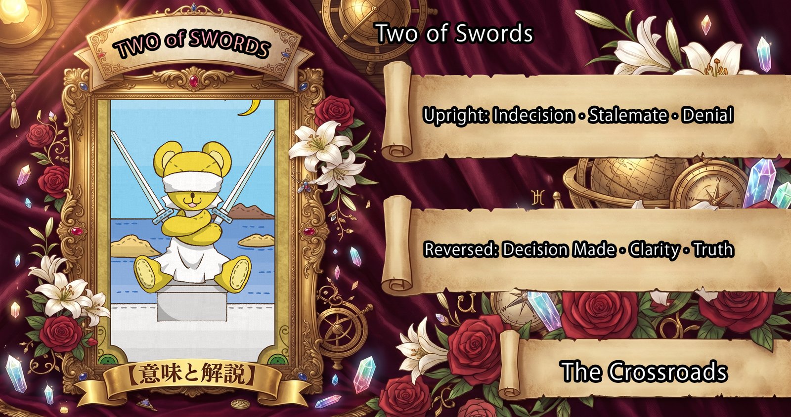 Two of Swords: Tarot Card Meaning — Upright, Reversed & Love