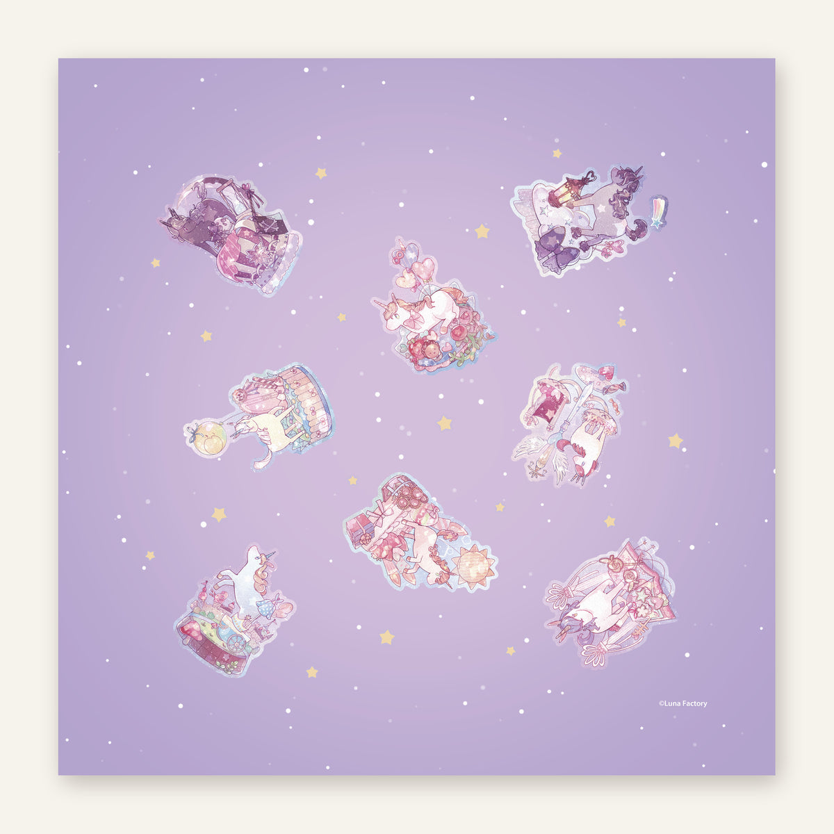Pastel Unicorn tarot reading cloth, full print, 65 cm square