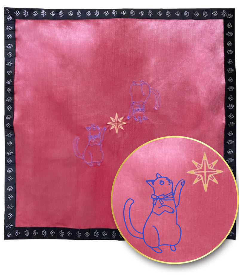 Tarot Reading Support Cloth [Dreaming Cat Edition] Velvet Pink Large 65cm x 65cm